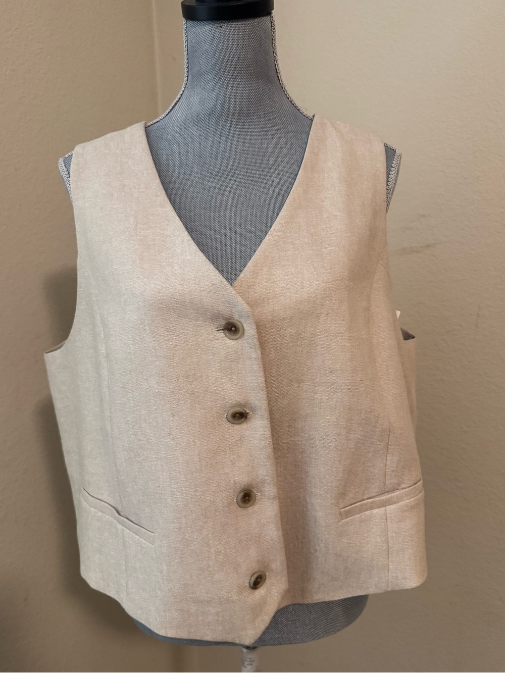Old Navy Neutral Beige Sleeveless Button Vest